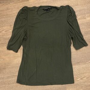 Veronica Beard Dark Green Ruched Sleeve Blouse
